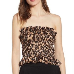 J.O.A. Leopard Print Smock Tube Top